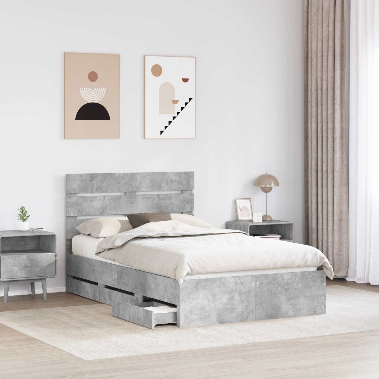 vidaXL Bettrahmen mit Kopfteil Beton Grau 120 x 200 cm Ingenieurs Holz
