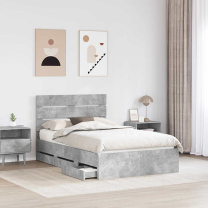 vidaXL Bettrahmen mit Kopfteil Beton Grau 120 x 200 cm Ingenieurs Holz