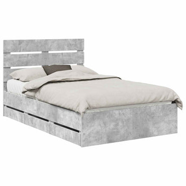 vidaXL Bettrahmen mit Kopfteil Beton Grau 120 x 190 cm Ingenieurs Holz