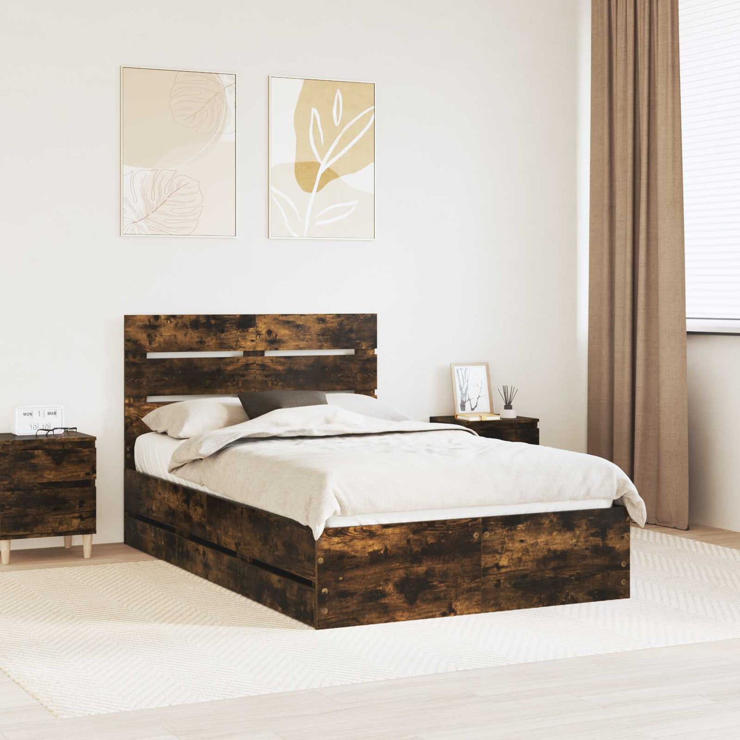 vidaXL Bettrahmen Geräucherte Eiche 120 x 190 cm Ingenieurs Holz