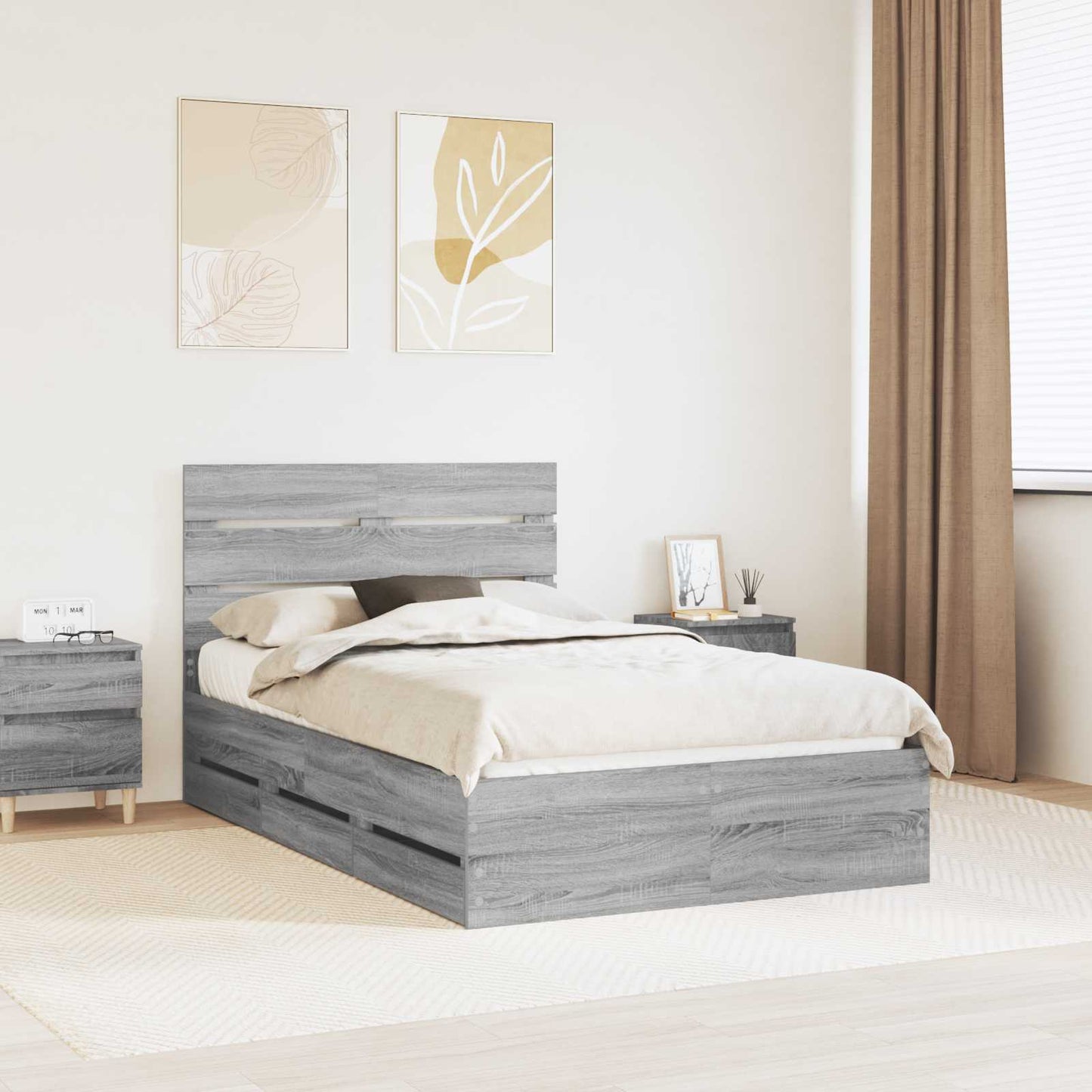 vidaXL Bettrahmen Graues Sonoma 120 x 190 cm Ingenieurs Holz