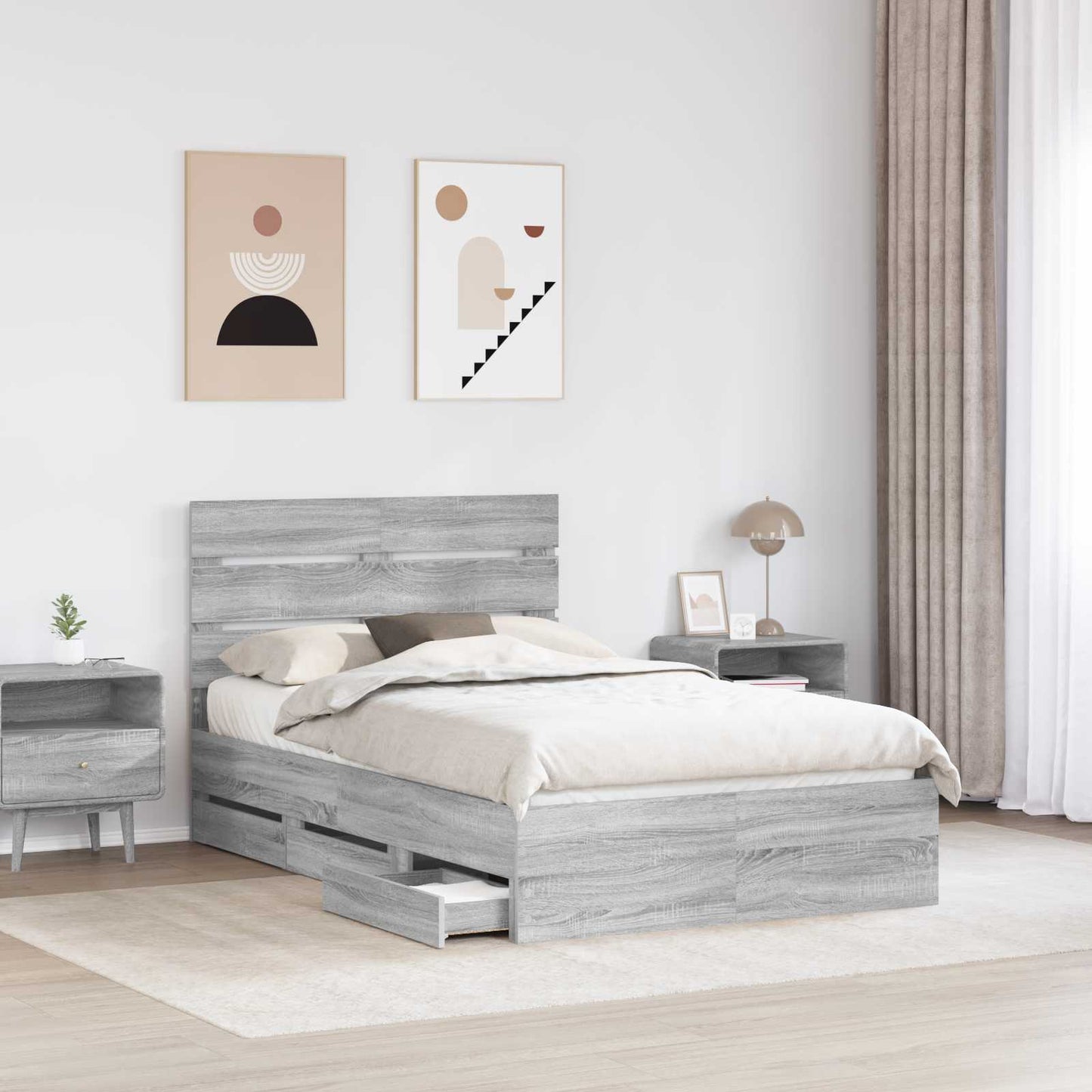 vidaXL Bettrahmen Graues Sonoma 120 x 190 cm Ingenieurs Holz