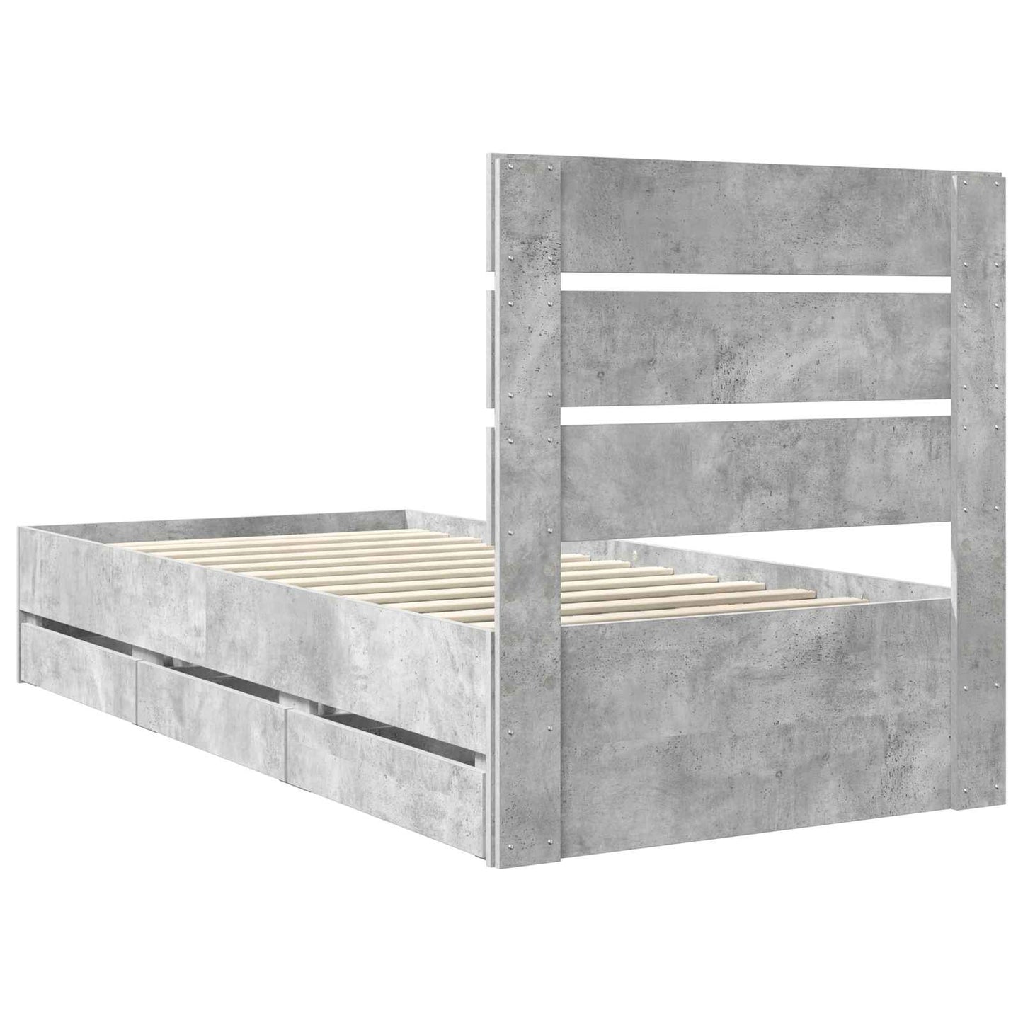 Bettrahmen mit Kopfteil Beton Grau 90 x 190 cm Ingenieurs Holz