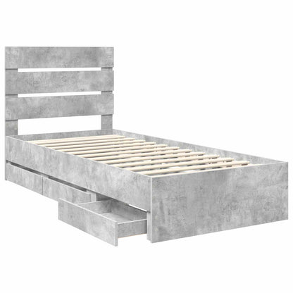 vidaXL Bettrahmen mit Kopfteil Beton Grau 90 x 200 cm Ingenieurs Holz