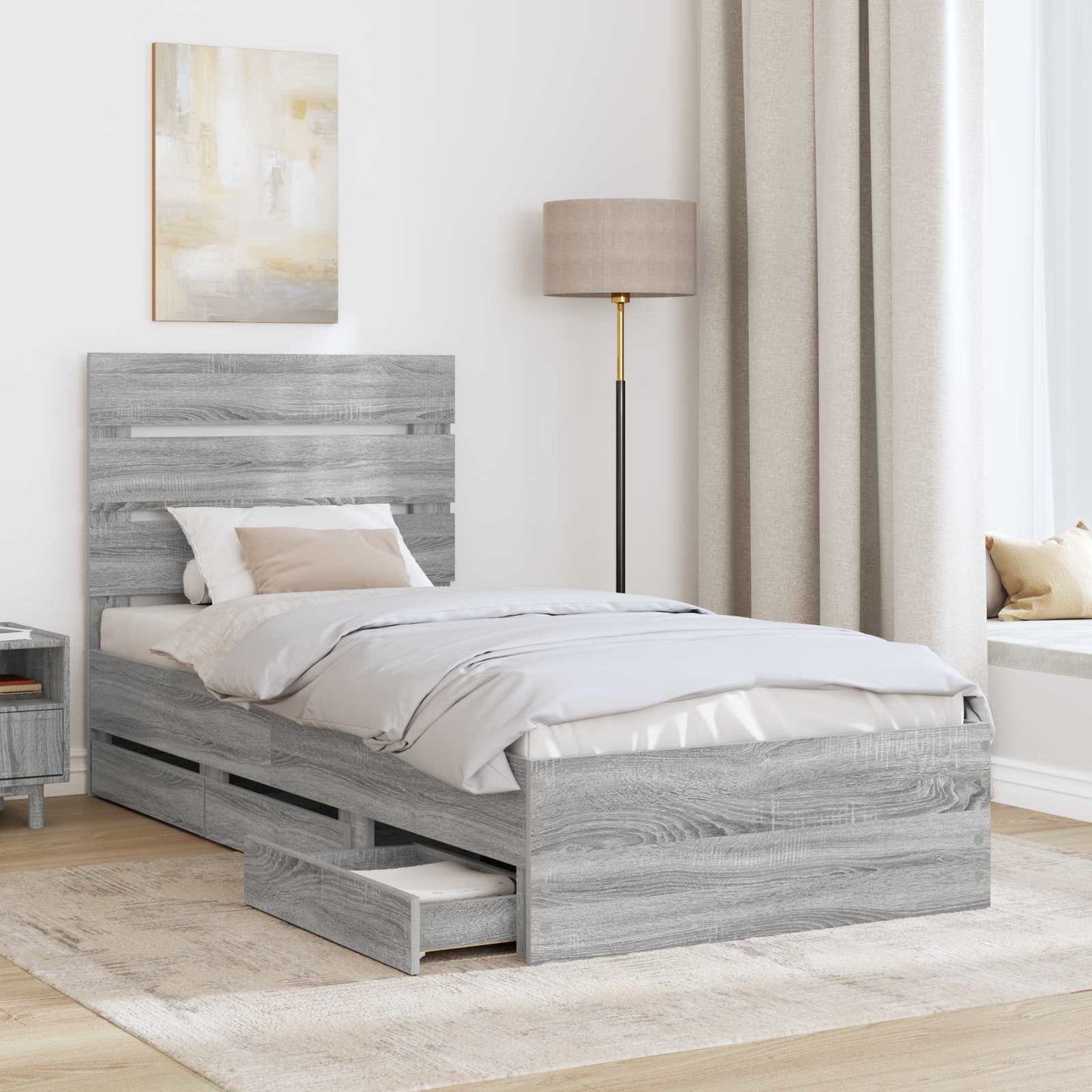 vidaXL Bettrahmen Graues Sonoma 90 x 200 cm Ingenieurs Holz