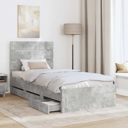 vidaXL Cadre de lit avec tête de lit Gris Béton 75 x 190 cm Bois d'ingénierie