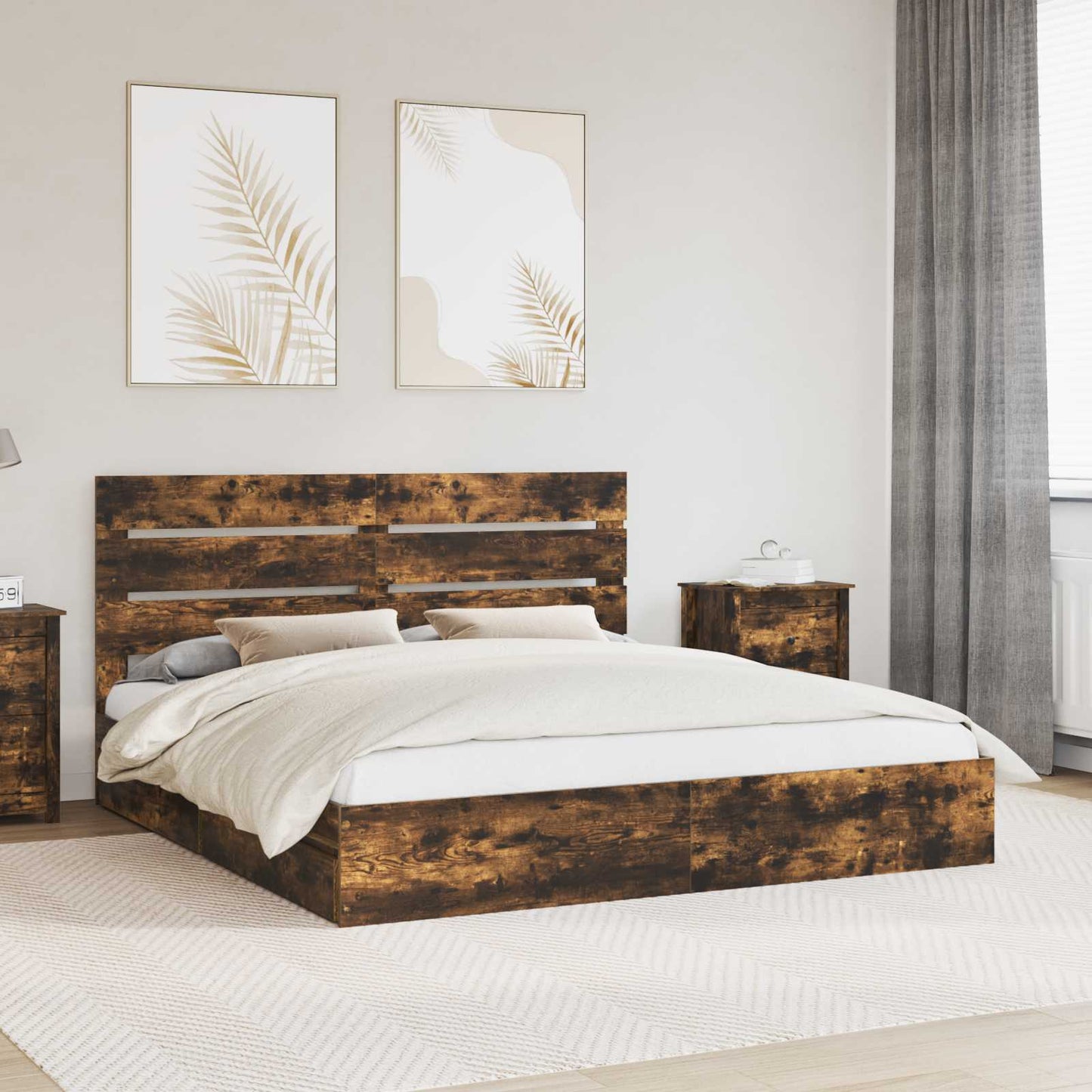 vidaXL Aufbewahrungsbett Geräucherte Eiche 200 x 200 cm Holzwerkstoff