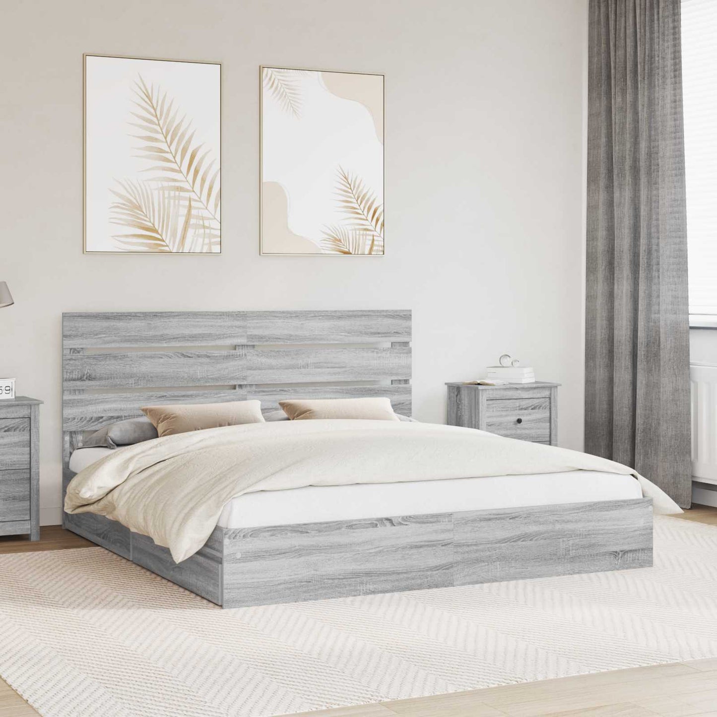 vidaXL Aufbewahrungsbett Graues Sonoma 200 x 200 cm Holzwerkstoff
