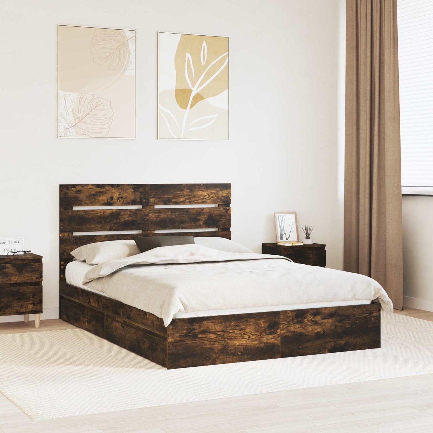 vidaXL Aufbewahrungsbett Geräucherte Eiche 160 x 200 cm Holzwerkstoff