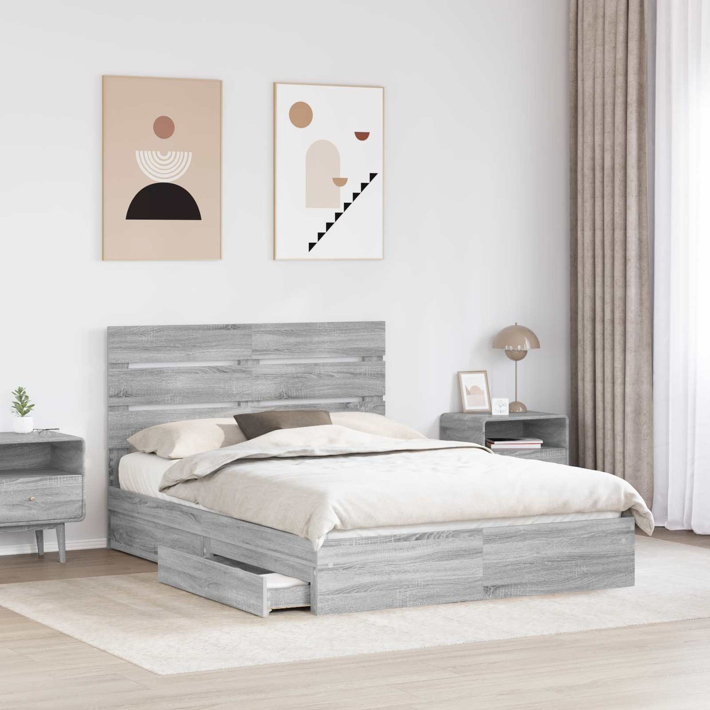 vidaXL Aufbewahrungsbett Graues Sonoma 140 x 200 cm Holzwerkstoff
