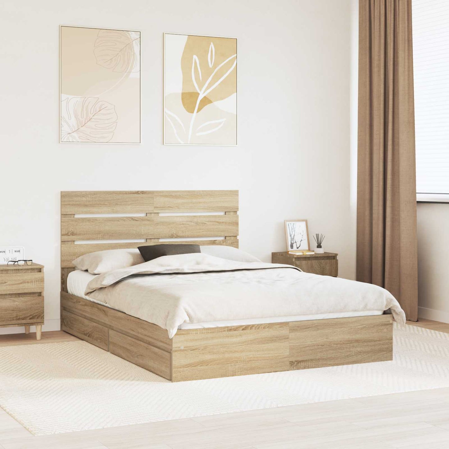 vidaXL Aufbewahrungsbett Sonoma-Eiche 140 x 190 cm Holzwerkstoff