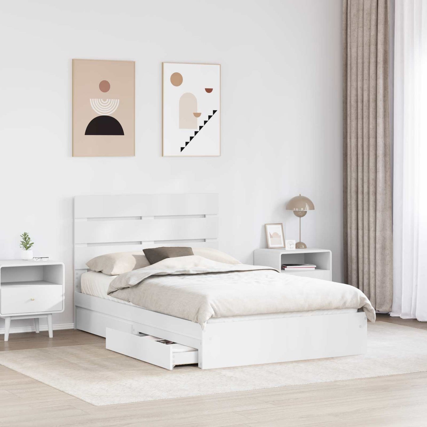 vidaXL Aufbewahrungsbett mit Kopfteil Weiß 135 x 190 cm Holzwerkstoff