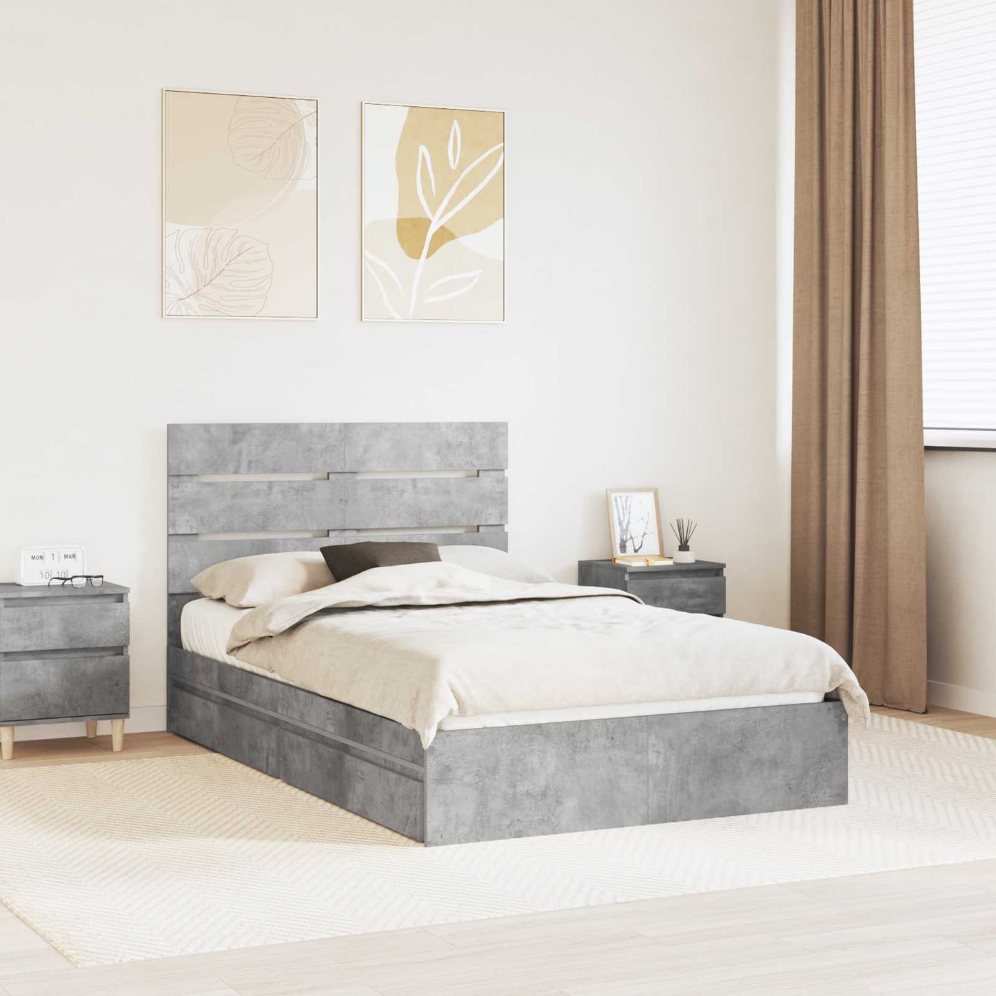 vidaXL Lit de rangement gris béton 135 x 190 cm Aggloméré