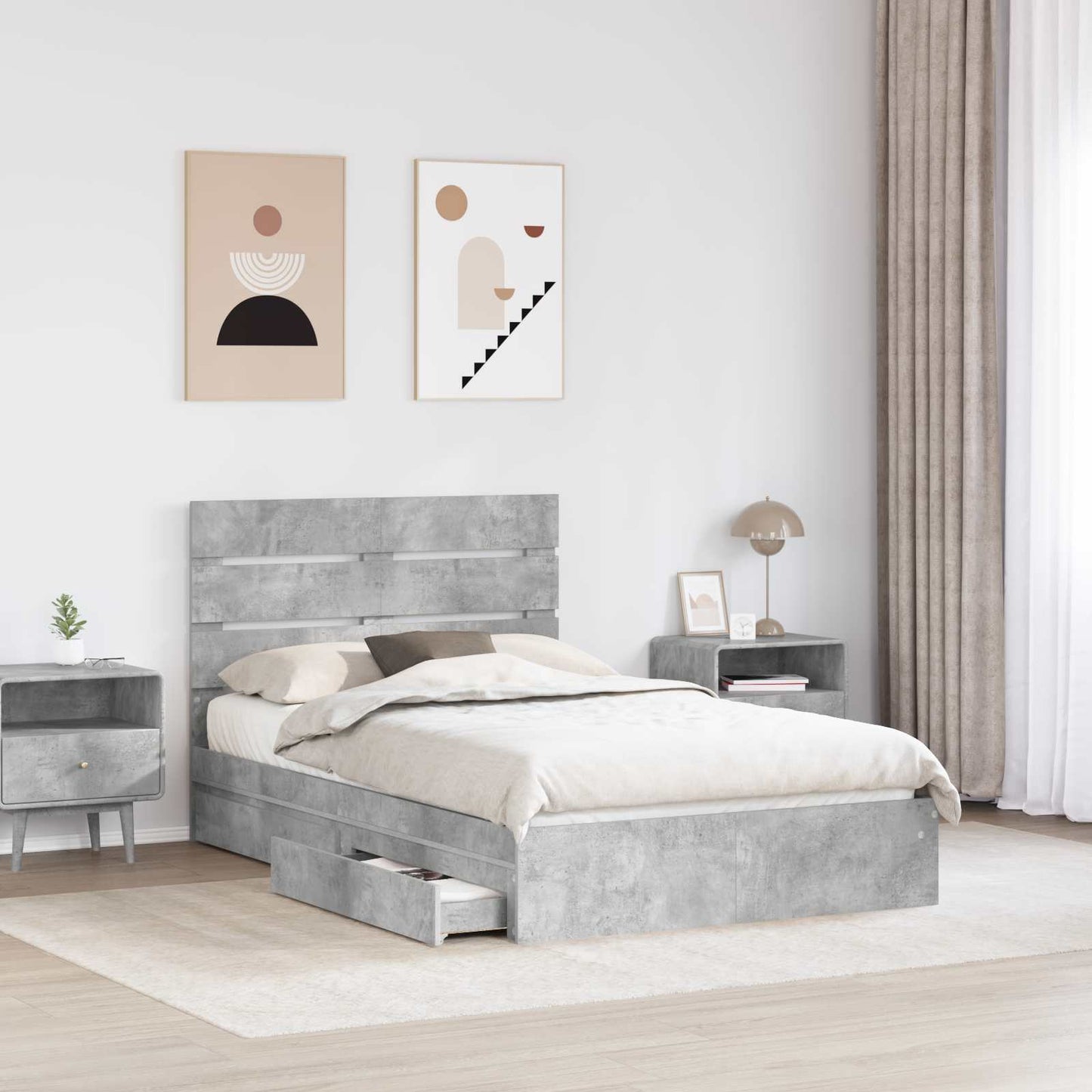 vidaXL Lit de rangement gris béton 135 x 190 cm Aggloméré