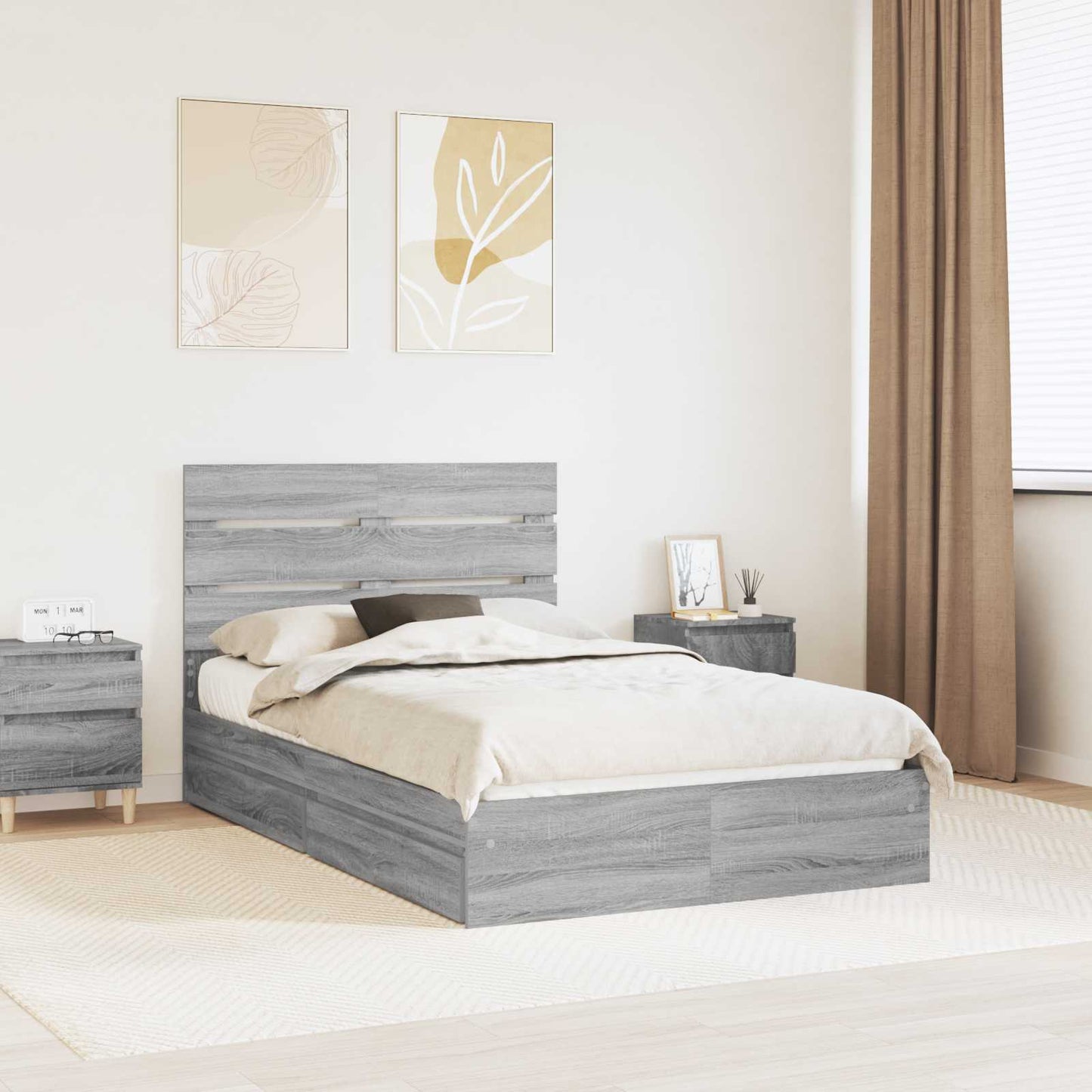 vidaXL Aufbewahrungsbett Graues Sonoma 135 x 190 cm Holzwerkstoff