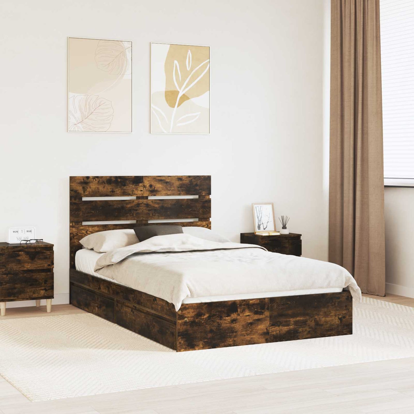 vidaXL Aufbewahrungsbett Geräucherte Eiche 120 x 190 cm Holzwerkstoff