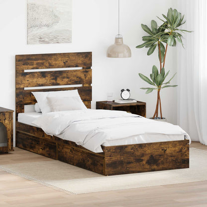 vidaXL Lit de rangement en aggloméré chêne fumé 90 x 190 cm