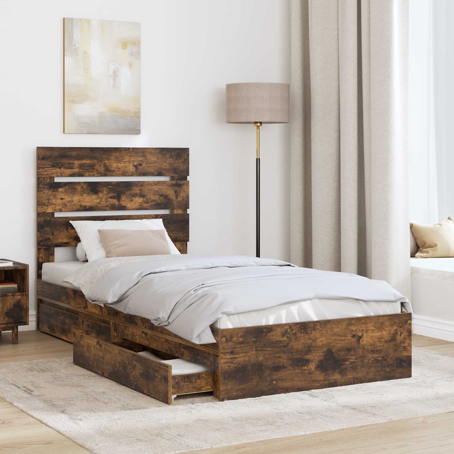 vidaXL Lit de rangement en aggloméré chêne fumé 90 x 190 cm
