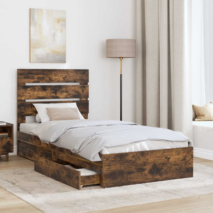 vidaXL Lit de rangement en aggloméré chêne fumé 90 x 190 cm