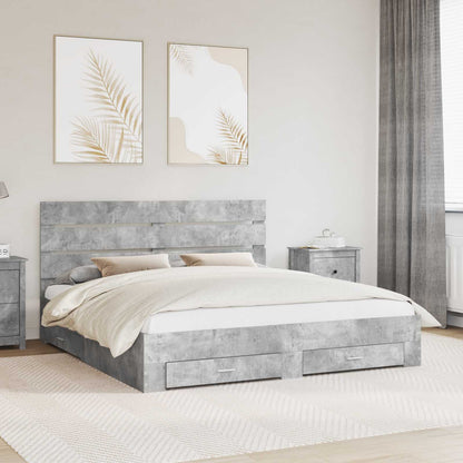 vidaXL Bettrahmen mit Schubladen Beton Grau 200 x 200 cm Holzwerkstoff