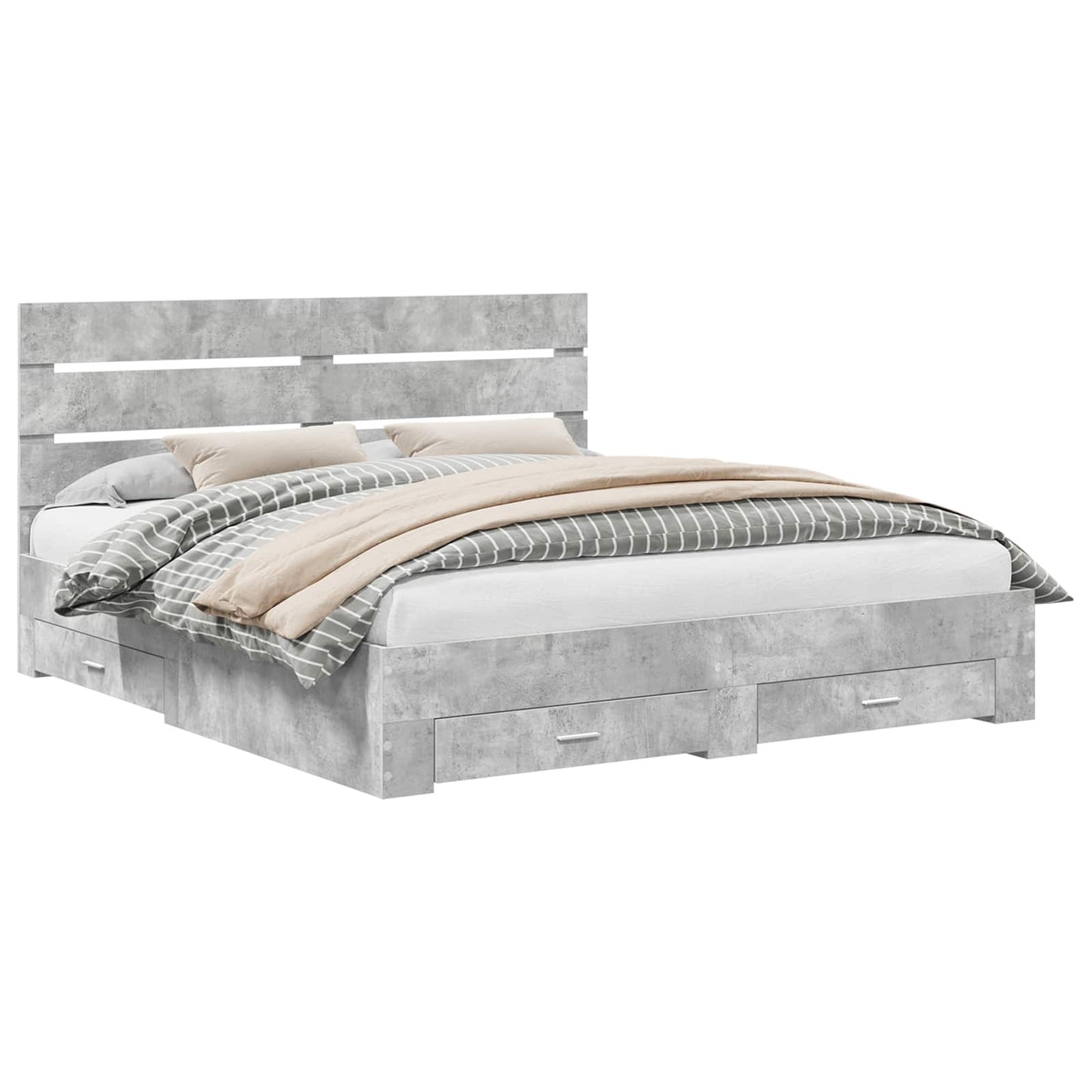 vidaXL Bettrahmen mit Schubladen Beton Grau 200 x 200 cm Holzwerkstoff