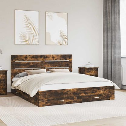 vidaXL Cadre de lit Chêne fumé 200 x 200 cm Bois d'ingénierie