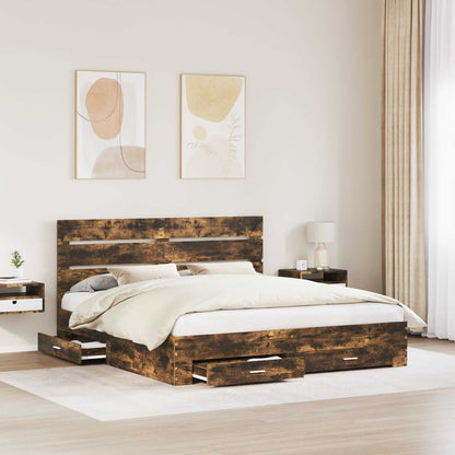 vidaXL Cadre de lit Chêne fumé 200 x 200 cm Bois d'ingénierie