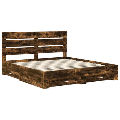 vidaXL Cadre de lit Chêne fumé 200 x 200 cm Bois d'ingénierie