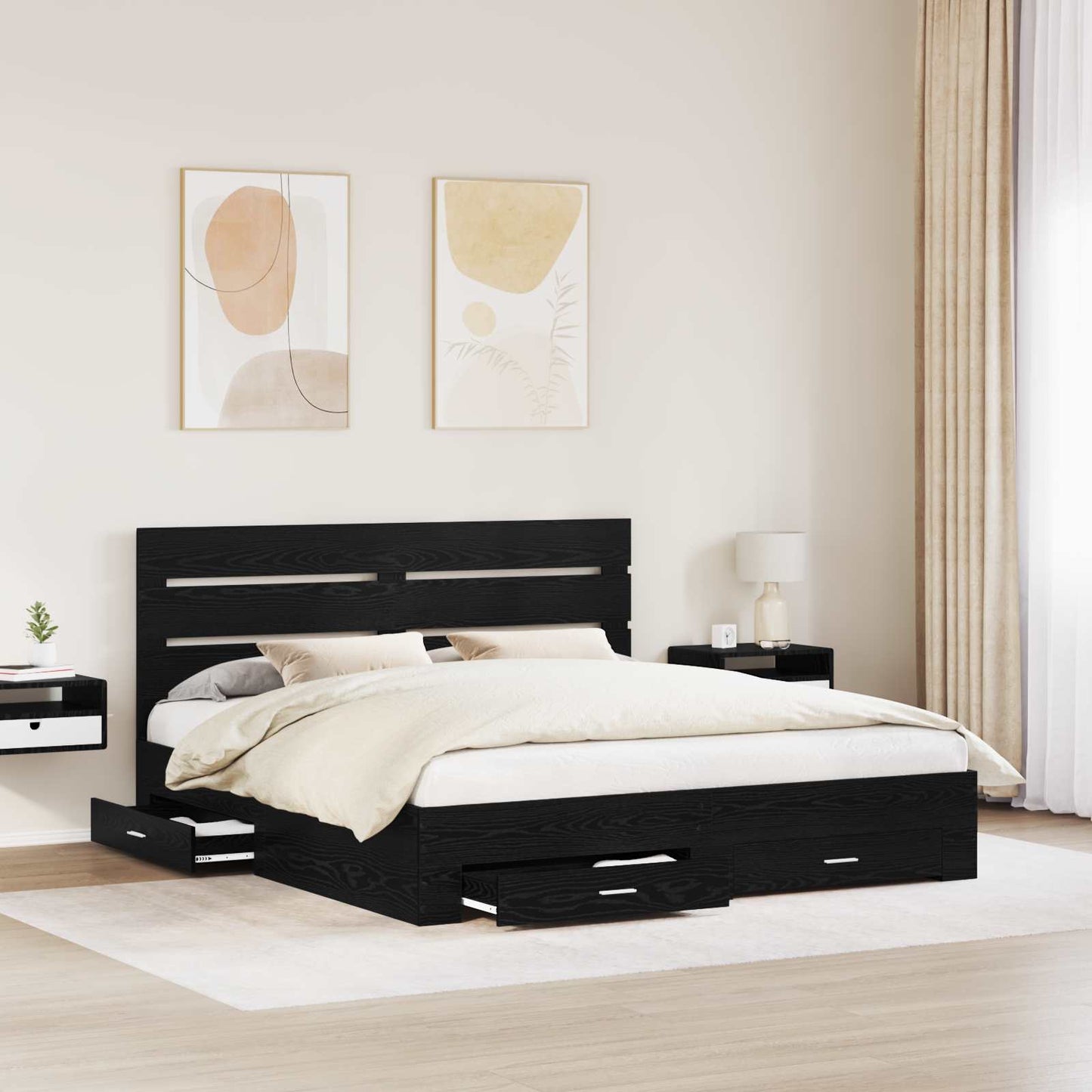 vidaXL Bettrahmen Schwarz Eichen-Optik 180 x 200 cm Holzwerkstoff