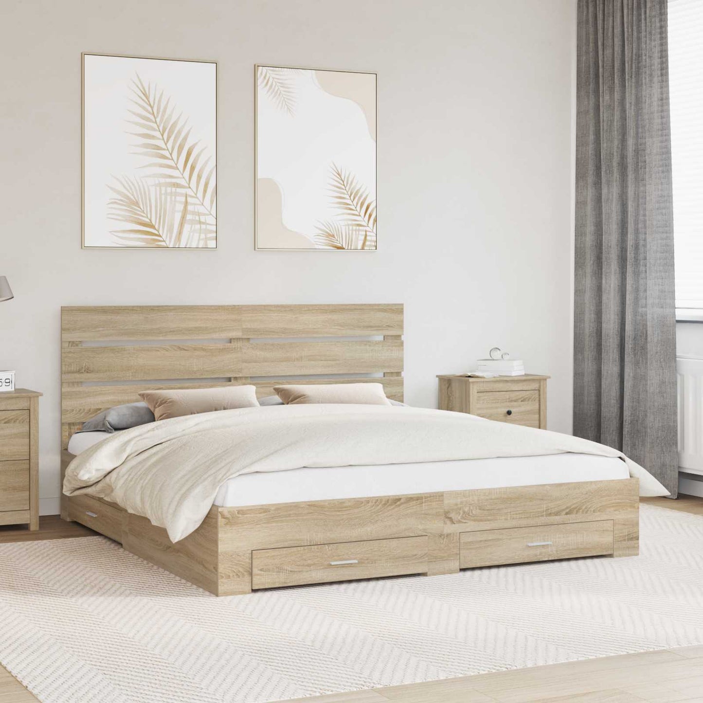 vidaXL Bettrahmen mit Kopfteil Sonoma-Eiche 180 x 200 cm Holzwerkstoff