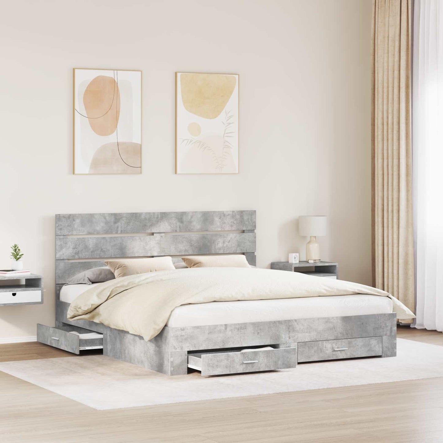 vidaXL Bettrahmen mit Schubladen Beton Grau 180 x 200 cm Holzwerkstoff