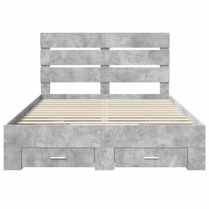vidaXL Cadre de lit avec tiroirs Gris béton 140 x 200 cm Bois d'ingénierie