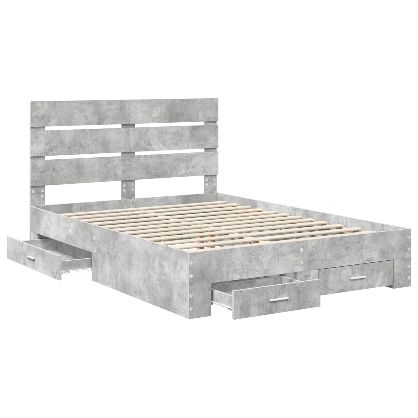 vidaXL Bettrahmen mit Schubladen Beton Grau 140 x 190 cm Holzwerkstoff