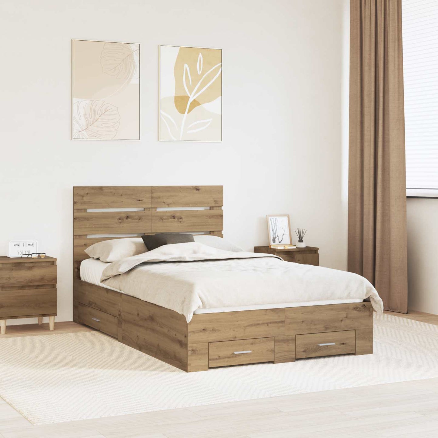 vidaXL Bettrahmen Artisan-Eiche 135 x 190 cm Holzwerkstoff