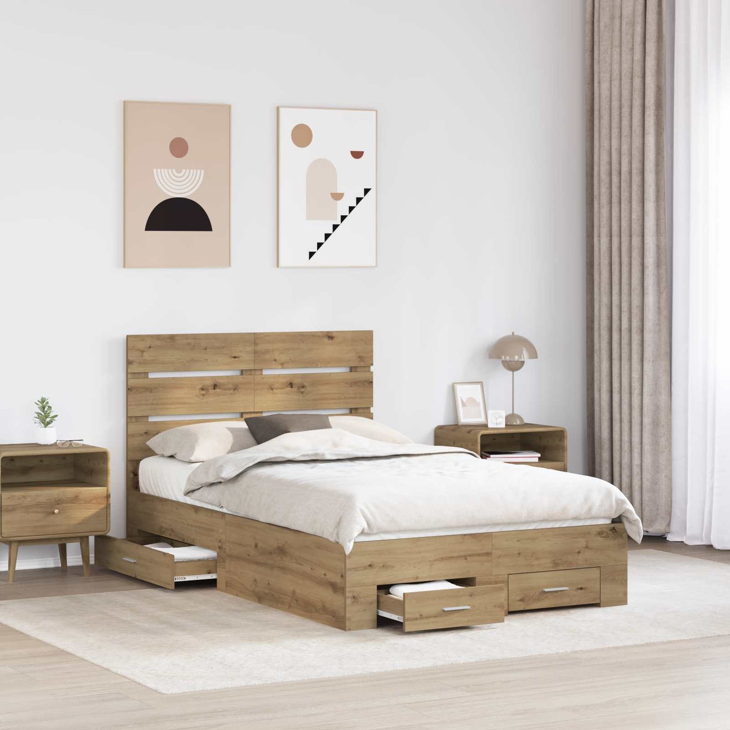vidaXL Bettrahmen Artisan-Eiche 135 x 190 cm Holzwerkstoff