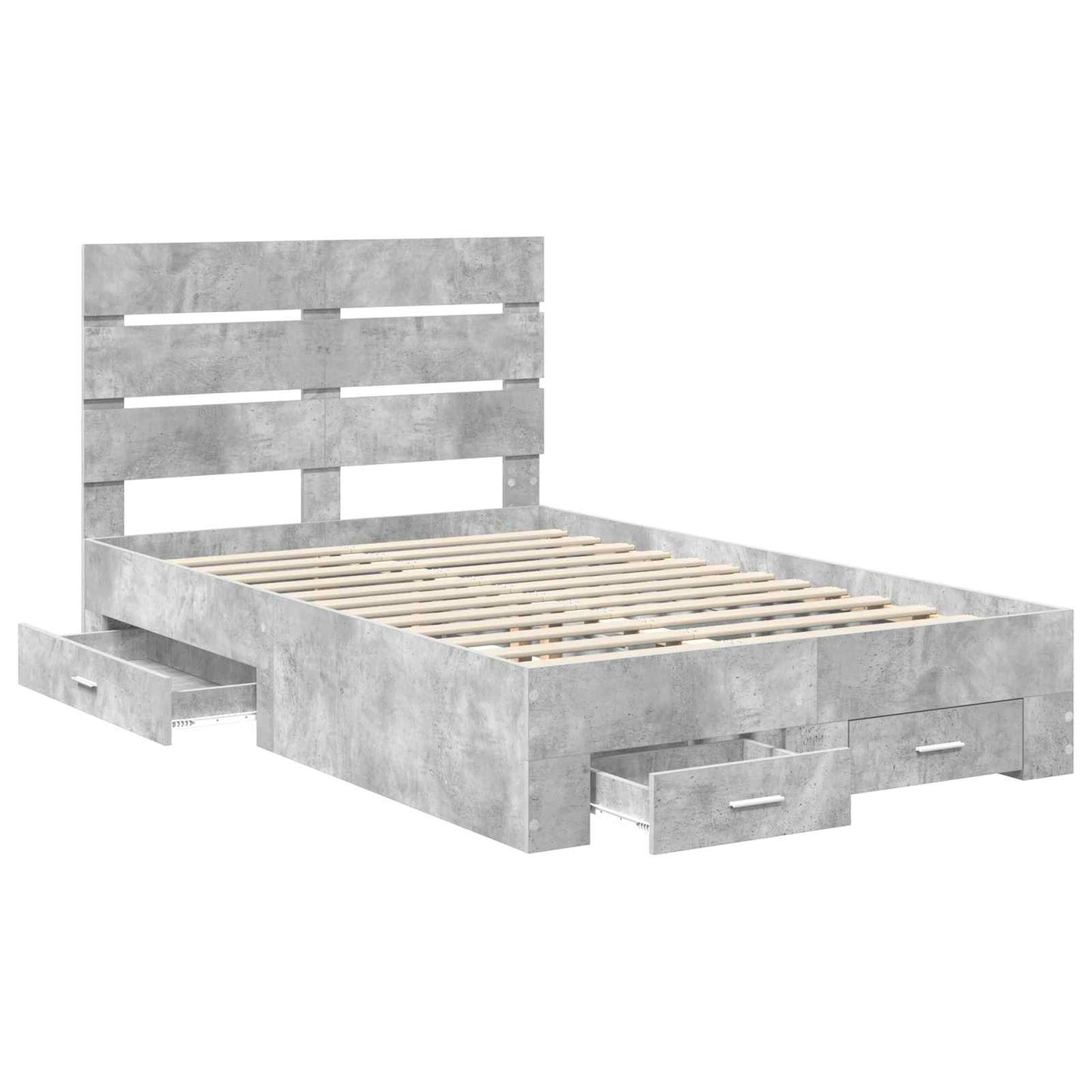 vidaXL Bettrahmen mit Schubladen Beton Grau 120 x 200 cm Holzwerkstoff