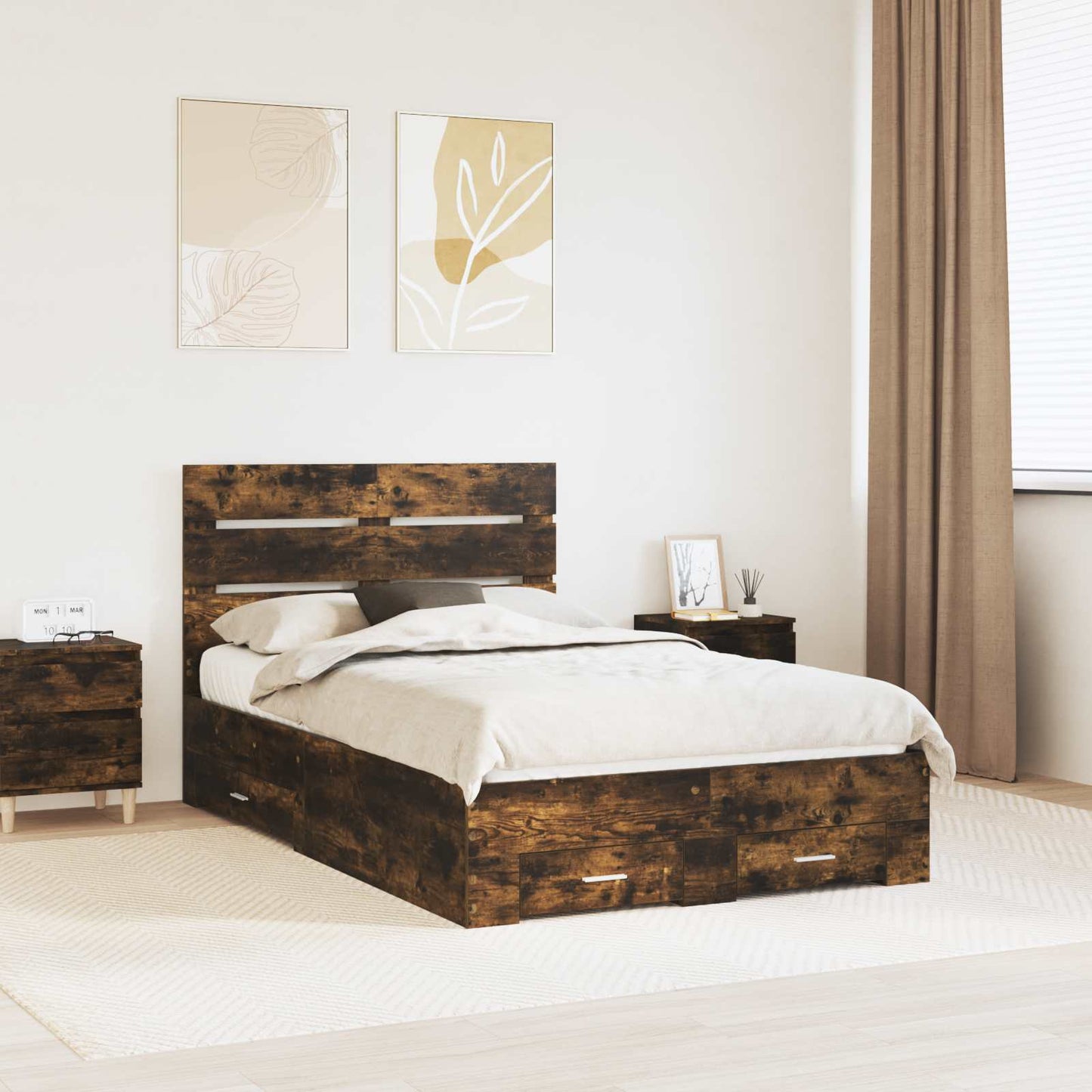 vidaXL Cadre de lit Chêne fumé 120 x 190 cm Bois d'ingénierie