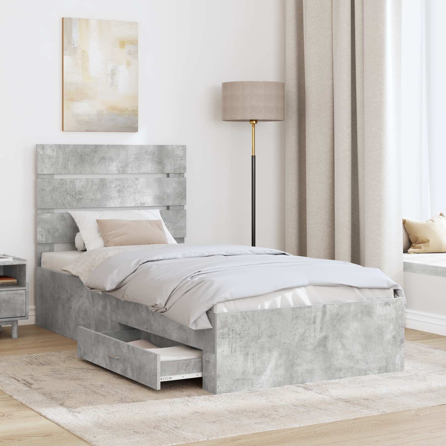 vidaXL Bettrahmen mit Schubladen Beton Grau 100 x 200 cm Holzwerkstoff