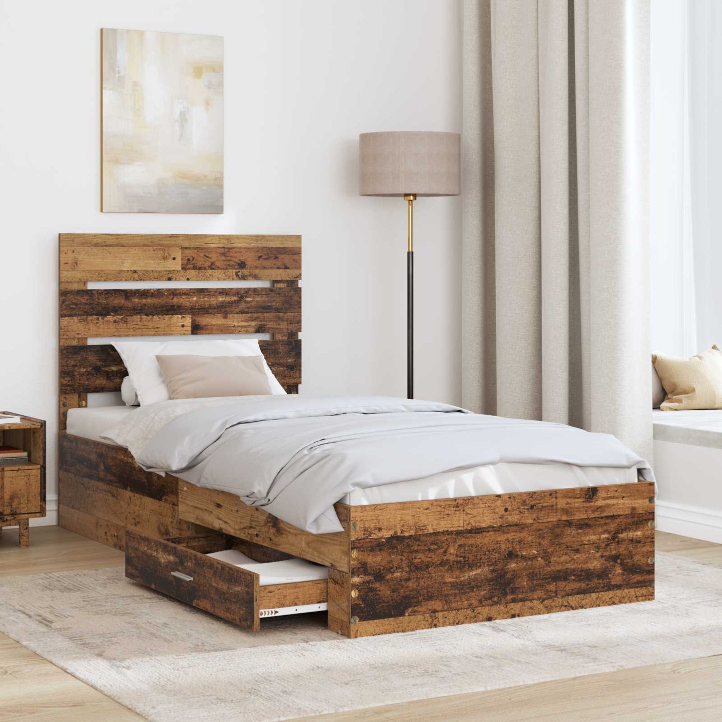 vidaXL Bettrahmen mit Schubladen Altholz 100 x 200 cm Holzwerkstoff