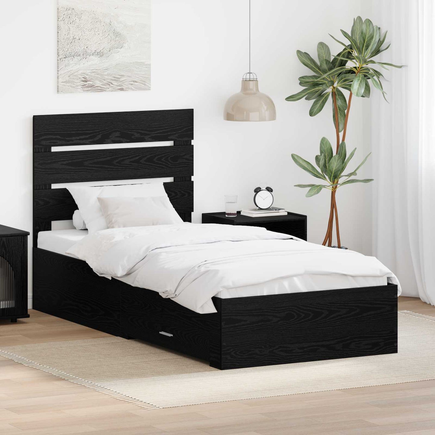 vidaXL Bettrahmen Schwarz Eichen-Optik 90 x 200 cm Holzwerkstoff