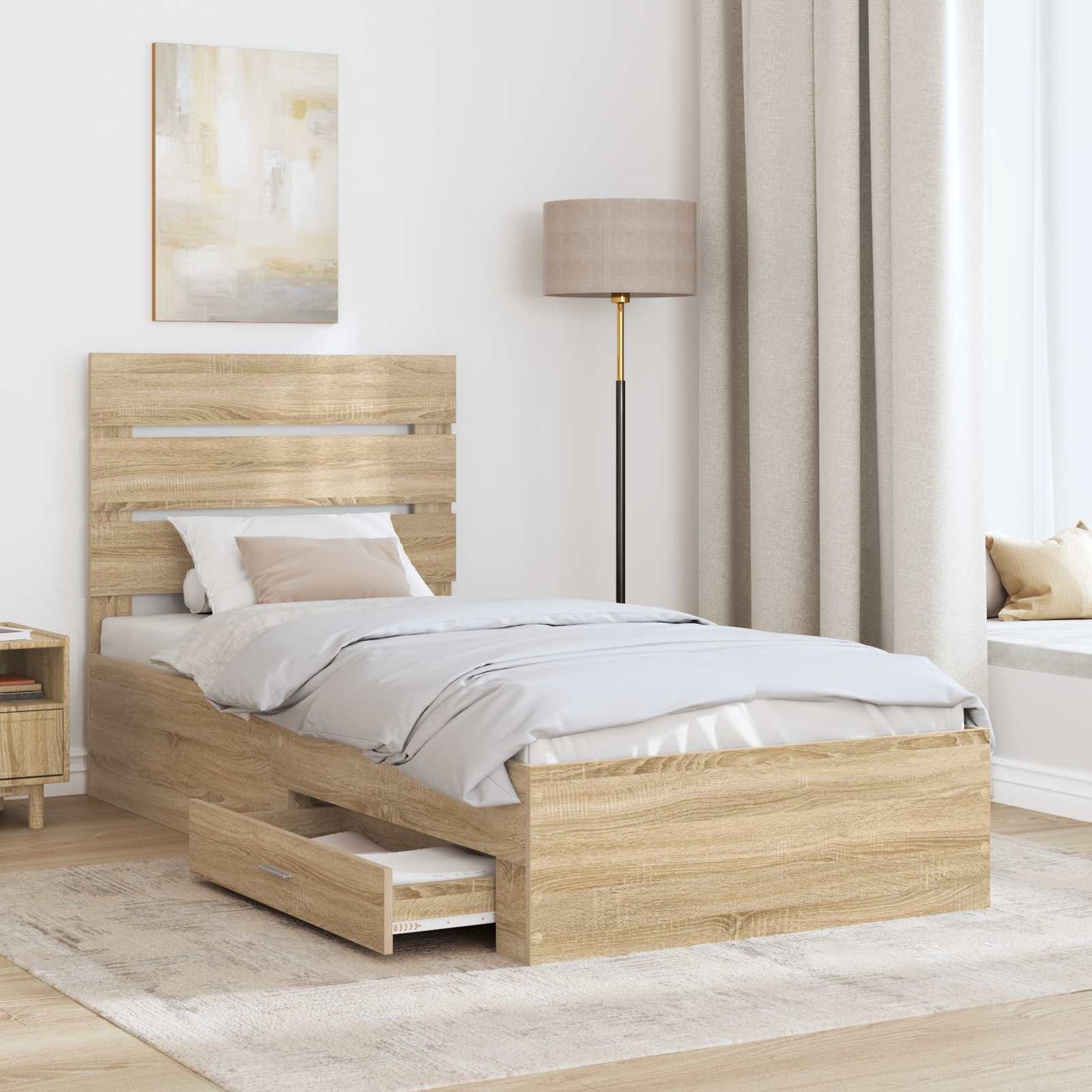 vidaXL Bettrahmen mit Kopfteil Sonoma-Eiche 90 x 200 cm Holzwerkstoff