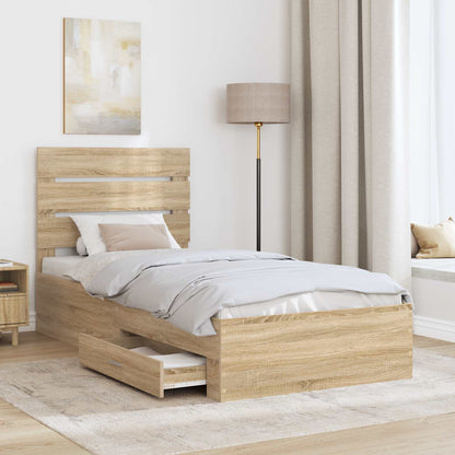 vidaXL Bettrahmen mit Kopfteil Sonoma-Eiche 90 x 200 cm Holzwerkstoff