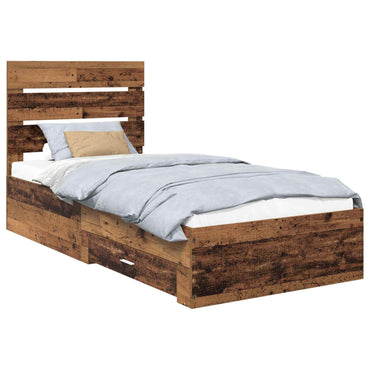 vidaXL Bettrahmen mit Schubladen Altholz 90 x 200 cm Holzwerkstoff