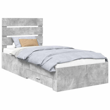 vidaXL Bettrahmen mit Schubladen Beton Grau 90 x 190 cm Holzwerkstoff