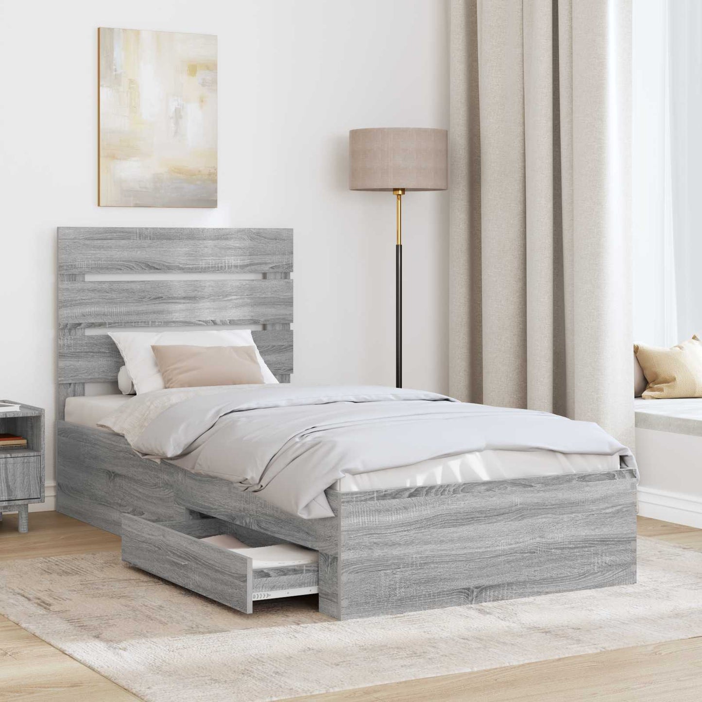 vidaXL Bettrahmen mit Kopfteil Graues Sonoma 90 x 190 cm Holzwerkstoff
