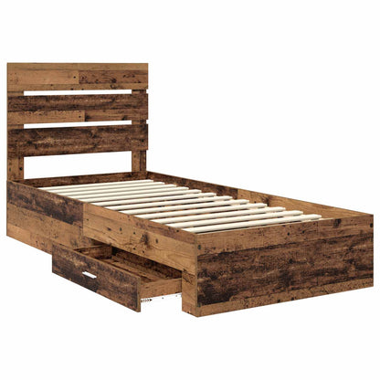 vidaXL Bettrahmen mit Schubladen Altholz 90 x 190 cm Holzwerkstoff