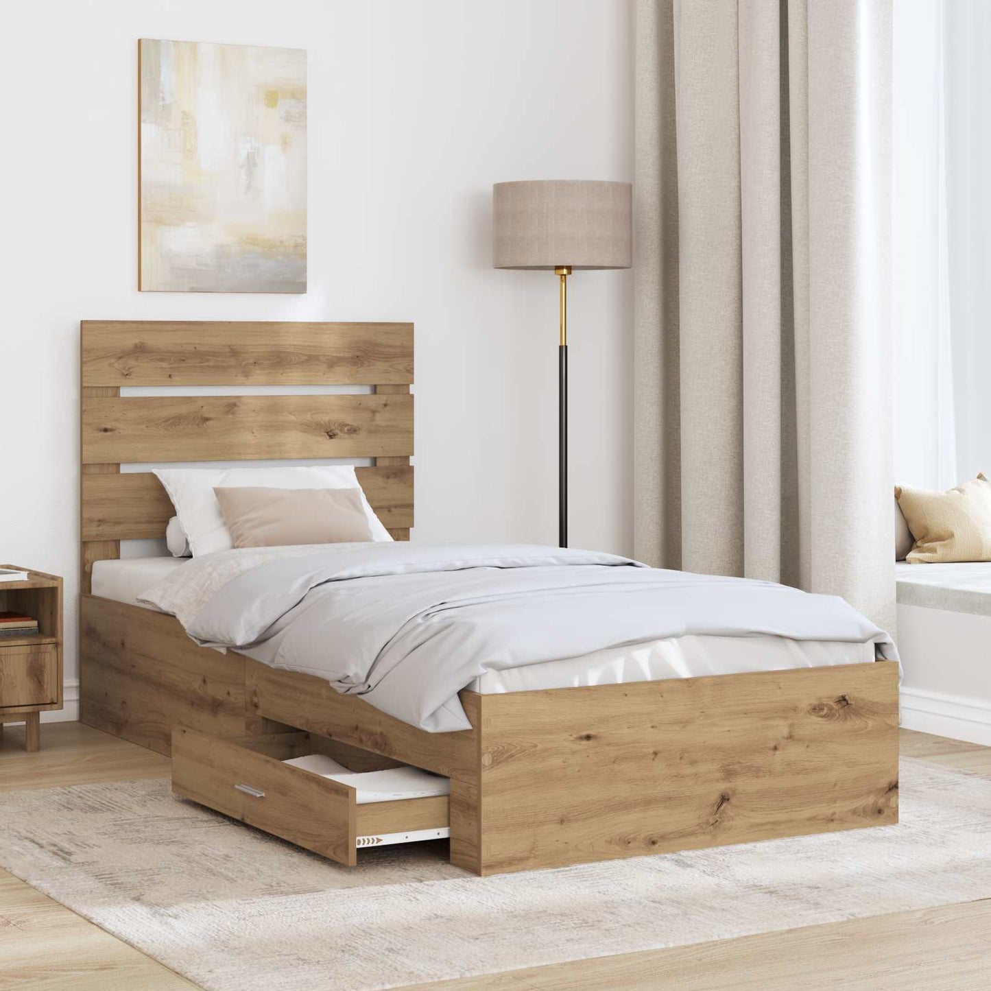 vidaXL Bettrahmen mit Kopfteil Artisan-Eiche 90 x 190 cm Holzwerkstoff
