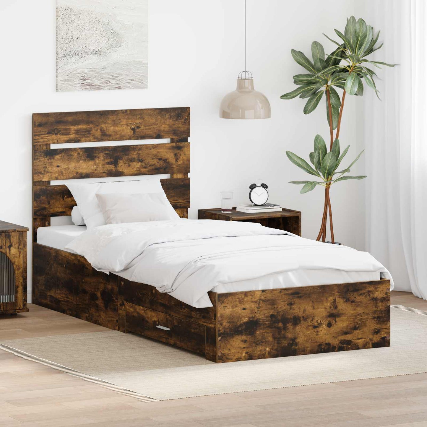 vidaXL Bettrahmen Rauchige Eiche und Silber 75 x 190 cm Holzwerkstoff