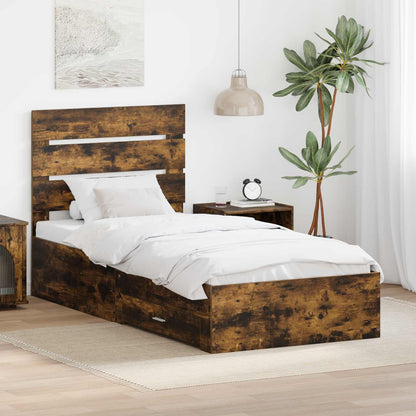 vidaXL Bettrahmen Rauchige Eiche und Silber 75 x 190 cm Holzwerkstoff