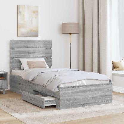 vidaXL Bettrahmen Graue Sonoma und Silber 75 x 190 cm Holzwerkstoff